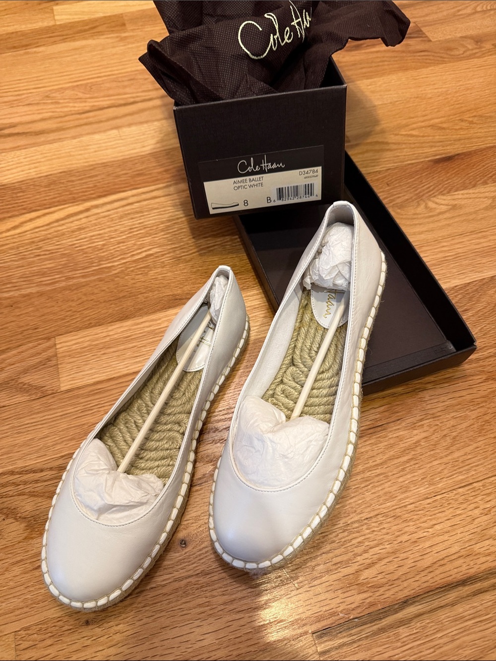 Cole Haan Optic White Leather Ballet Flat Espadrille